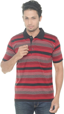 Gleneagles Striped Men Polo Neck Multicolor T-Shirt