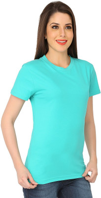 

The Cotton Company Solid Women's Round Neck Blue T-Shirt, Teal