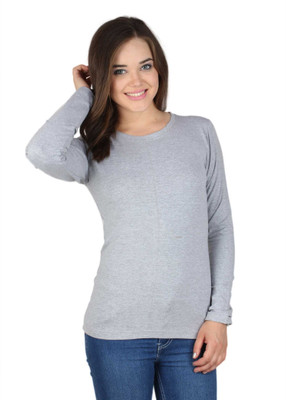 

SayItLoud Solid Women's Round Neck Grey T-Shirt