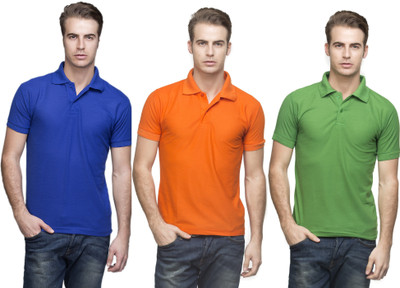 

Lambency Solid Men's Polo Neck Blue, Orange, Green T-Shirt(Pack of 3, Blue;green;orange