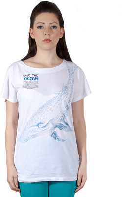 

Chlorophile Printed Women' Round Neck White T-Shirt, Coral white