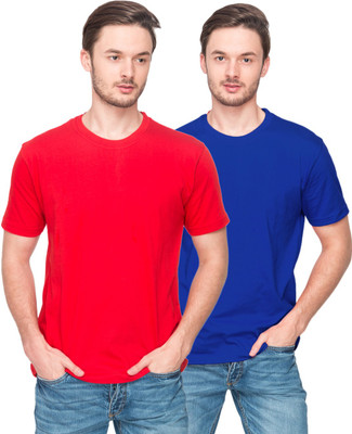 

Indeed Solid Men's Round Neck Blue, Red T-Shirt(Pack of 2