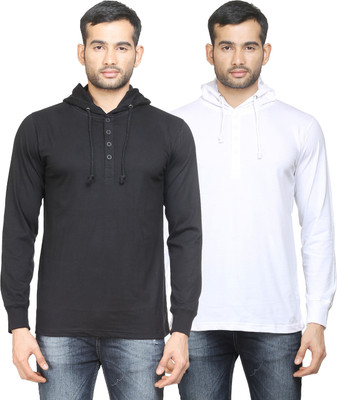 

Poshuis Solid Men' Hooded Black, White T-Shirt(Pack of 2, Black and white