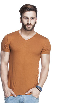 

Tinted Solid Men's V-neck Brown T-Shirt, Tan
