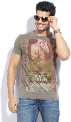 GAS Printed Men's Round Neck Brown T-Shirt, 1289