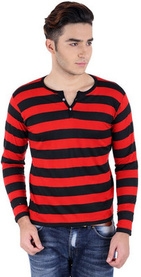 

BigIdea Striped Men's Henley Black, Red T-Shirt