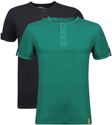 

Campus Sutra Solid Men Henley Multicolor T-Shirt(Pack of 2, Black;green