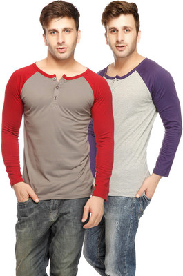 

Gritstones Solid Men's Henley Grey, Grey T-Shirt(Pack of 2, S grey/grey melange 1