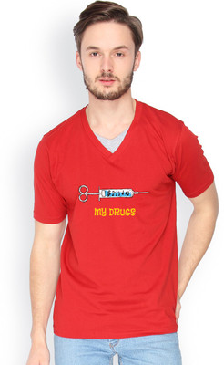 

Campus Sutra Solid Men V-neck Red T-Shirt