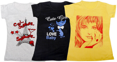 

IndiWeaves Girls Printed T Shirt(Multicolor, Gray & black & yellow