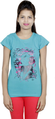 

IndiWeaves Girls Printed Cotton T Shirt(Blue, Pack of 1)