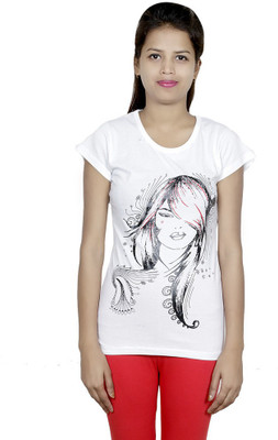 

IndiWeaves Girls Printed Cotton T Shirt(White, Pack of 1)
