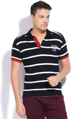

Mufti Striped Men's Polo Neck Black T-Shirt