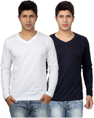 

Top Notch Solid Men's V-neck White, Dark Blue T-Shirt(Pack of 2), White;navy blue