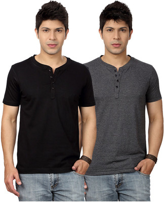 

Top Notch Solid Men's Henley Black, Grey T-Shirt(Pack of 2), Black;charcoal melange