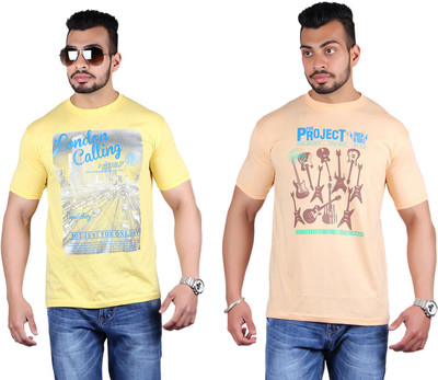 

Shineway Printed Men's Round Neck Multicolor T-Shirt(Pack of 2