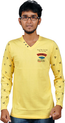 

Harsha Printed Men's V-neck Yellow T-Shirt