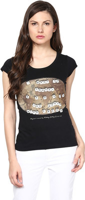 

Fritzberg Printed Women's Round Neck Black T-Shirt