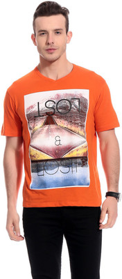 

TAB91 Graphic Print Men's Round Neck Orange T-Shirt