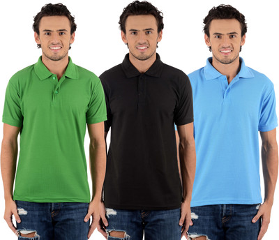 

Blaze Solid Men's Polo Neck Multicolor T-Shirt(Pack of 3, Black;light green;sky blue