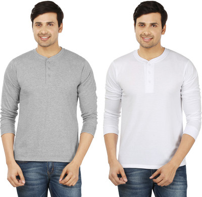 

Weardo Solid Men's Henley Grey, White T-Shirt(Pack of 2