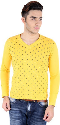 

BigIdea Printed Men' V-neck Yellow T-Shirt