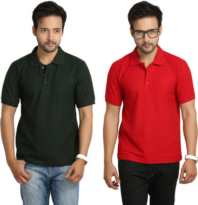 

Weardo Solid Men's Polo Neck Red, Green T-Shirt(Pack of 2, Bottle green;red