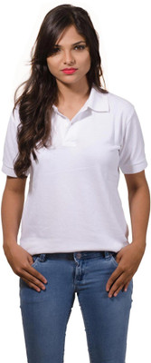 One11 Solid Women's Polo Neck White T-Shirt