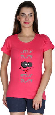 

Faireno Printed Women's Round Neck Pink T-Shirt