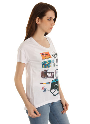 

Flying Machine Graphic Print Women's Round Neck White T-Shirt