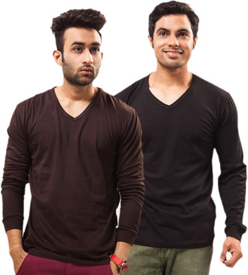 

Unisopent Designs Solid Men's V-neck Brown, Black T-Shirt(Pack of 2