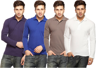 

Gritstones Solid Men's Polo Neck Multicolor T-Shirt(Pack of 4, Navy;r.blue;s.grey;white
