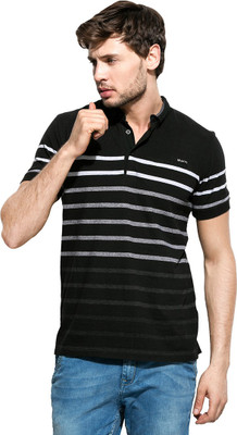 

Mufti Striped Men's Polo Neck Black T-Shirt