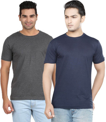 

Purple Square Solid Men's Round Neck Multicolor T-Shirt(Pack of 2, Black;blue