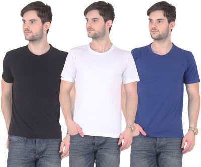 

FnMe Solid Men's Round Neck Multicolor T-Shirt(Pack of 3, Black;blue;white