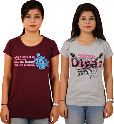 

Tryd Printed Women's Round Neck Multicolor T-Shirt(Pack of 2