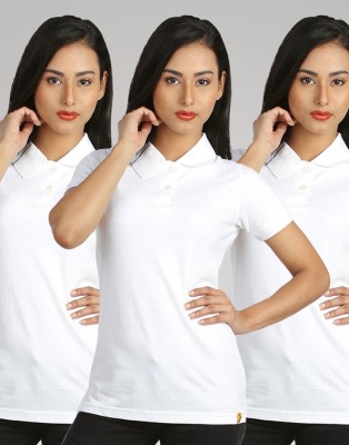 

Campus Sutra Solid Women's Polo Neck White T-Shirt(Pack of 3)