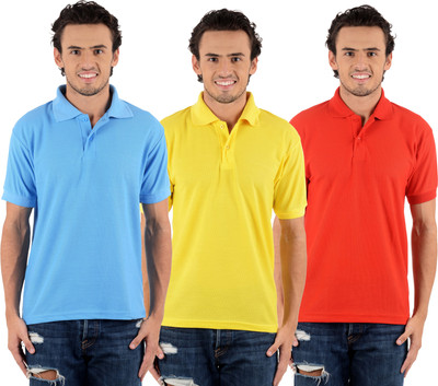 

Blaze Solid Men's Polo Neck Multicolor T-Shirt(Pack of 3, Red;sky blue;yellow