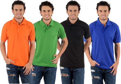 

Blaze Solid Men's Polo Neck Multicolor T-Shirt(Pack of 4, Black;light green;orange;royal blue