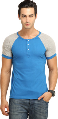 

Fio Solid Men' Henley Blue, Grey T-Shirt