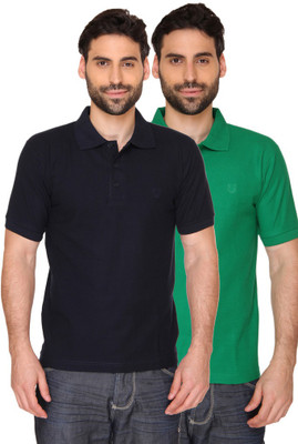 

Blacksmith Solid Men's Polo Neck Green, Dark Blue T-Shirt(Pack of 2, Paris green;sailor navy