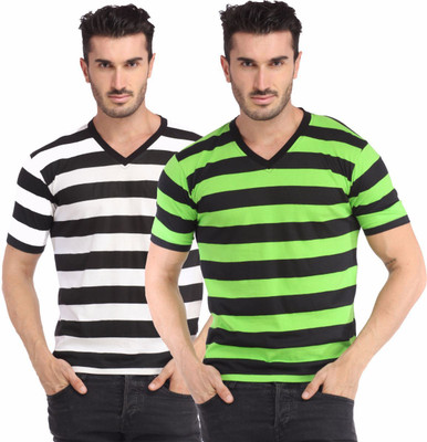 

Leana Striped Men' Henley Multicolor T-Shirt(Pack of 2