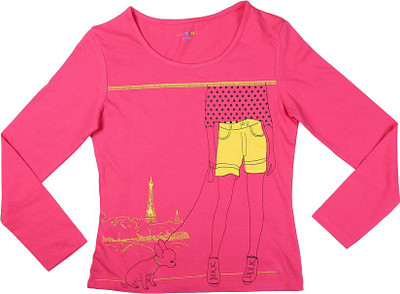 Poppers by Pantaloons Girls Graphic Print T Shirt(Pink, Fuchsia