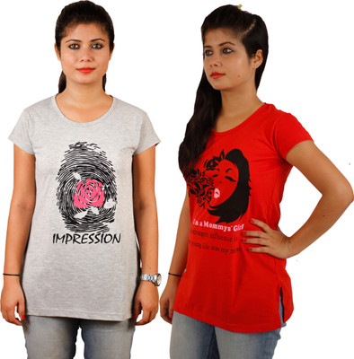 

Tryd Printed Women's Round Neck Multicolor T-Shirt(Pack of 2