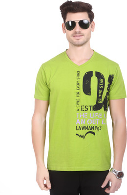 

LAWMAN Pg3 Graphic Print Men's V-neck Light Green T-Shirt, Bright green