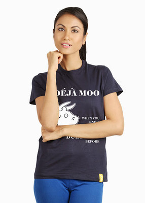 

Campus Sutra Printed Women' Round Neck Blue T-Shirt