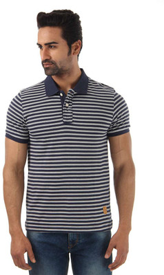 

Flying Machine Striped Men's Polo Neck Dark Blue T-Shirt, Navy