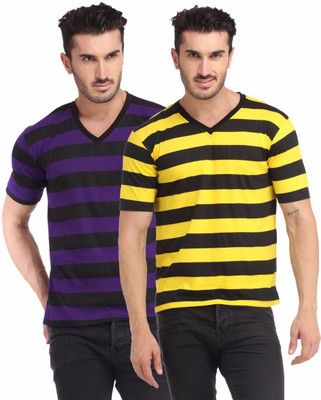 

Leana Striped Men's Henley Multicolor T-Shirt(Pack of 2