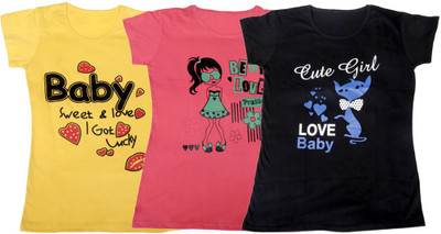 

IndiWeaves Girls Printed T Shirt(Multicolor, Yellow & pink & black
