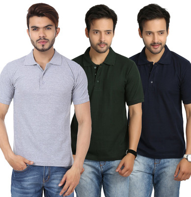 

Weardo Solid Men's Polo Neck Blue, Green, Grey T-Shirt(Pack of 3, Blue;bottle green;grey
